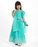 Babyhug Woven Half Frill Sleeves Floral Embroidered Choli Lehenga Set with Dupatta & Sequin Detailing - Aqua Blue