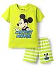 Babyhug Disney Single Jersey Knit Half Sleeves Shorts Night Suit With Mickey Mouse Graphic - White & Limegreen