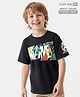 Pine Kids Marvel Terry Knit Half Drop Shoulder Sleeves Oversized T-Shirt with Avengers Graphics - Black