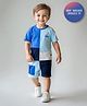 Bonfino 100% Cotton Knit Half Drop Shoulder Sleeve Oversized Cut & Sew T-Shirt & Shorts Set with Car Print - Navy Blue White & Blue