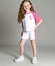 Primo Gino Cotton Knit Oversized Drop Shoulder Raglan Sleeves T-Shirt & Shorts Set With CL Text Print- Pink & White