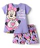 Babyhug Disney Single Jersey Knit Half Sleeves Shorts Night Suit With Minnie Mouse Graphic - Purple