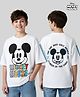 Pine Kids Disney Terry Knit Half Drop Shoulder Sleeves Oversized T-Shirt with Mickey Mouse Front & Back Graphics - White