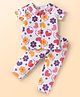 Doodle Poodle 100% Cotton Single Jersey Knit Front Open Half Sleeves Co-ords Night Suit With Floral Print - White