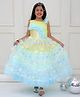 KID1 Net Sleeveless Floral Applique & Frill Detailed Sequins Embellished Gown - Multi Colour