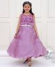 KID1 Silk Sleeveless Rhinestones & Lace Embellished Frill Detailed Gown - Purple