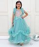 KID1 Net Frill Sleeves Bow Applique Detailed Sequins Embellished Layered Gown - Green