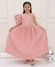 KID1 Silk One Shoulder Flutter Sleeves Textured Gown - Peach