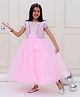 KID1 Net Cap Sleeves Shimmered Floral Applique Detailed Colour Blocked Gown - Pink