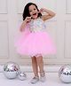 KID1 Net One Shoulder Three Fourth Batwing Sleeves Floral Applique Detailed Dress - Pink