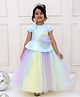 KID1 Net Cap Sleeves Threadwork Embroidered Sequins Embellished Floral Applique Detailed Ombre Gown - Sky Blue