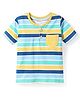 Babyhug Cotton Knit Half Sleeves Henley Neck T-Shirt With Stripes & Pocket - Yellow & Blue