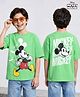 Pine Kids Disney Terry Knit Half Drop Shoulder Sleeves Oversized T-Shirt with Mickey Mouse Front & Back Graphics - Light Green