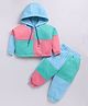 M'andy Fleece Full Sleeves Cut & Sew Coordinating Hooded Sweatshirt & Joggers Set - Blue & Green