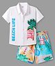 Ollington St. Sinker Knit Half Sleeves Shirt & Shorts Set with Beach Theme Print - White & Light Blue