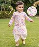 Babyhug Cotton Woven Full Sleeves Kurta Dhoti Set With Floral Print - White