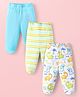Babyhug Interlock Knit Full Length Bootie Leggings with Stripes & Dino Print Pack of 3 - Light Blue & White