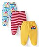 Babyhug Interlock Knit Bootie Leggings with Stripes & Bus Print Pack of 3 - Yellow Light Blue & Pink