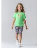 Primo Gino Cotton Elastane Knit Half Sleeves Oversized T-Shirt & Shorts Set with Text Print - Light Blue