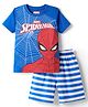 Babyhug Marvel Single Jersey Knit Half Sleeves Shorts Night Suit With Spider-Man Graphic - White & Blue