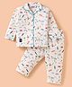 Enfance Core Cotton Woven Full Sleeves Beach Theme Printed  Coordinating Night Suit Set - White