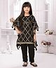 Betty By Tiny Kingdom Three Fourth Bat Wing Sleeves Floral Embroided & Lace Embellished Kaftan & Pant Set - Black
