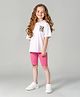 Primo Gino Cotton Knit Oversized Drop Shoulder T-Shirt & Cycling Shorts Set With Good Times Text Printed  - White