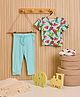 Softsens Bamboo Half Sleeves Chevron & Fruits Printed Tee Joggers Set - Sky Blue Red & White