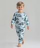 Bonfino 100% Cotton Knit Full Sleeves Co-ords Night Suit with Construction Vehicle Print - Light Blue