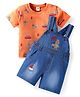 ToffyHouse Interlock Knit Half Sleeves T-Shirt & Dungaree with Nautical Print & Embroidery - Navy Blue & Orange