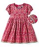 EARTHY TOUCH Single Jersey Knit Half Sleeves Ethnic Dress With Foil Print - Red