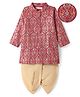 EARTHY TOUCH Single Jersey Knit Full Sleeves Floral Foil Printed Kurta Dhoti Set - Red