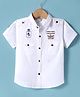 ToffyHouse Poplin Woven Half Sleeves Shirt with Text Embroidery - White