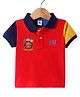 ToffyHouse Knitted Half Sleeves Polo T-Shirt with Text Embroidery - Red & Blue