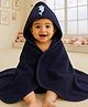 Babyhug Terry Cotton Knit Hooded Towel with Dolphin Patch L 76 x B 76 cm - Navy Blue