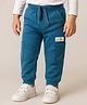 Babyhug Cotton Looper Knit Full Length Cut & Sew Lounge Pant with Patch Detailing - Teal Blue