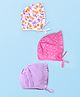 Babyhug 100% Cotton Woven Bonnet Bonnet Caps with Cherry & Polka Dots Print Pack of 3 Dark Pink White & Purple - Diameter 18 cm