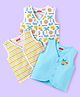 Babyhug Cotton Sleeveless Front Open Jhabla with Stripes & Beach Print Pack of 3 - Light Blue