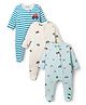 Bonfino 100% Cotton Knit Full Sleeves Vehicle Printed Footed Sleep Suits Pack of 3 - White & Light Blue