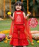 Babyoye Cotton Blend Woven Sleeveless Choli Gharara Set with Dupatta & Floral Embroidery - Red