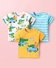 Babyhug Cotton Knit Half Sleeves T-Shirts with Stripes & Animal Print Pack of 3 - Light Blue & Yellow