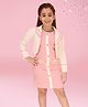 Cutecumber Checked Embroidered Dress With Full Sleeves Shrug Set - Peach