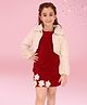 Cutecumber Velvet Floral Applique Detailed & Shimmered Dress With Full Sleeves Jacket - Maroon
