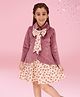 Cutecumber Floral Printed Dress With Full Sleeves Bow Applique Detailed Jacket Set - Mauve