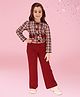 Cutecumber Woollen Full Sleeves  Checked Sequins Embellished Bow Applique Detailed Shirt Style Top & Pant Set - Maroon