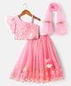 Babyhug Net Woven Off Shoulder Floral Sequenced Embroidered Choli Lehenga Set With and Dupatta - Pink