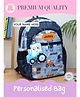 Rosada Blue Truck DIY Personalised Kids School Backpack with Alphabet Name Sticker Kit & Plush Keychain  Waterproof Bag for Boys & Girls |Sky Blue (Height - 16 inches)