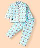 Enfance Core Cotton Woven Full Sleeves Cow Printed & Checked Coordinating Night Suit Set - Blue