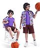 OLLINGTON ST. Cotton Text Printed Half Sleeves Shirt & Shorts With Inner Tee - Multicolor & Brown