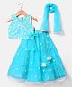 Babyhug Woven Sleeveless Floral Embroidered Choli Lehenga & Dupatta Set with Sequin & Tassel Detailing - Turquoise
